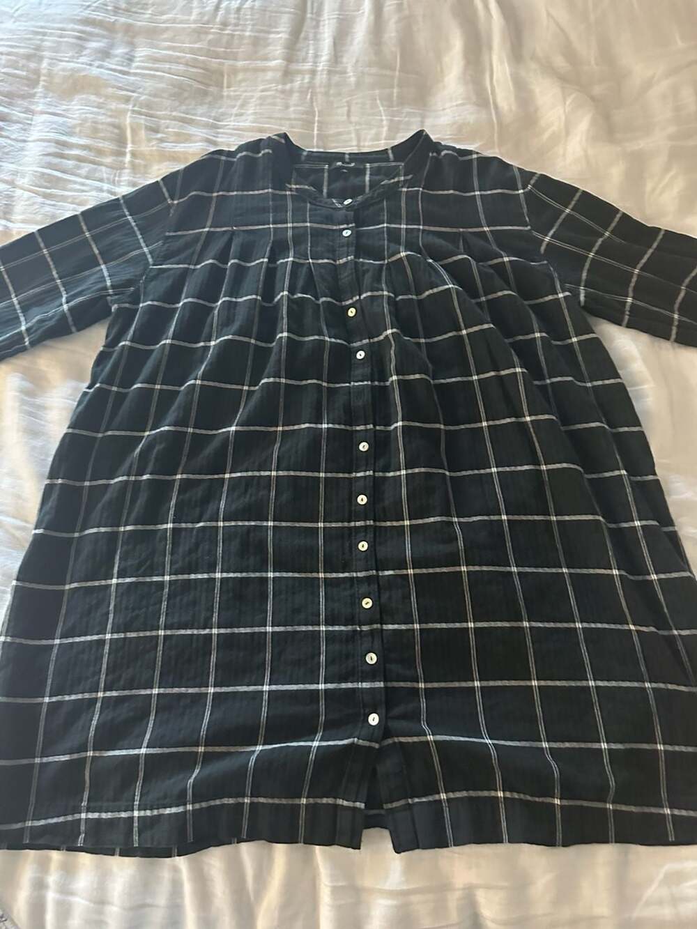 Madewell Collarless Windowpane Plaid Button-Front Shirtdress